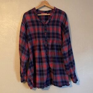 Flannel Red and Blue Plaid Button-up Shirt